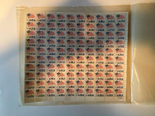 Sheet Of Uncut United States Flag Stamps 5 Cent