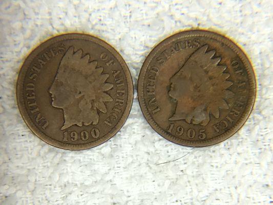 (2) Indian Head Cent 1900, 1905