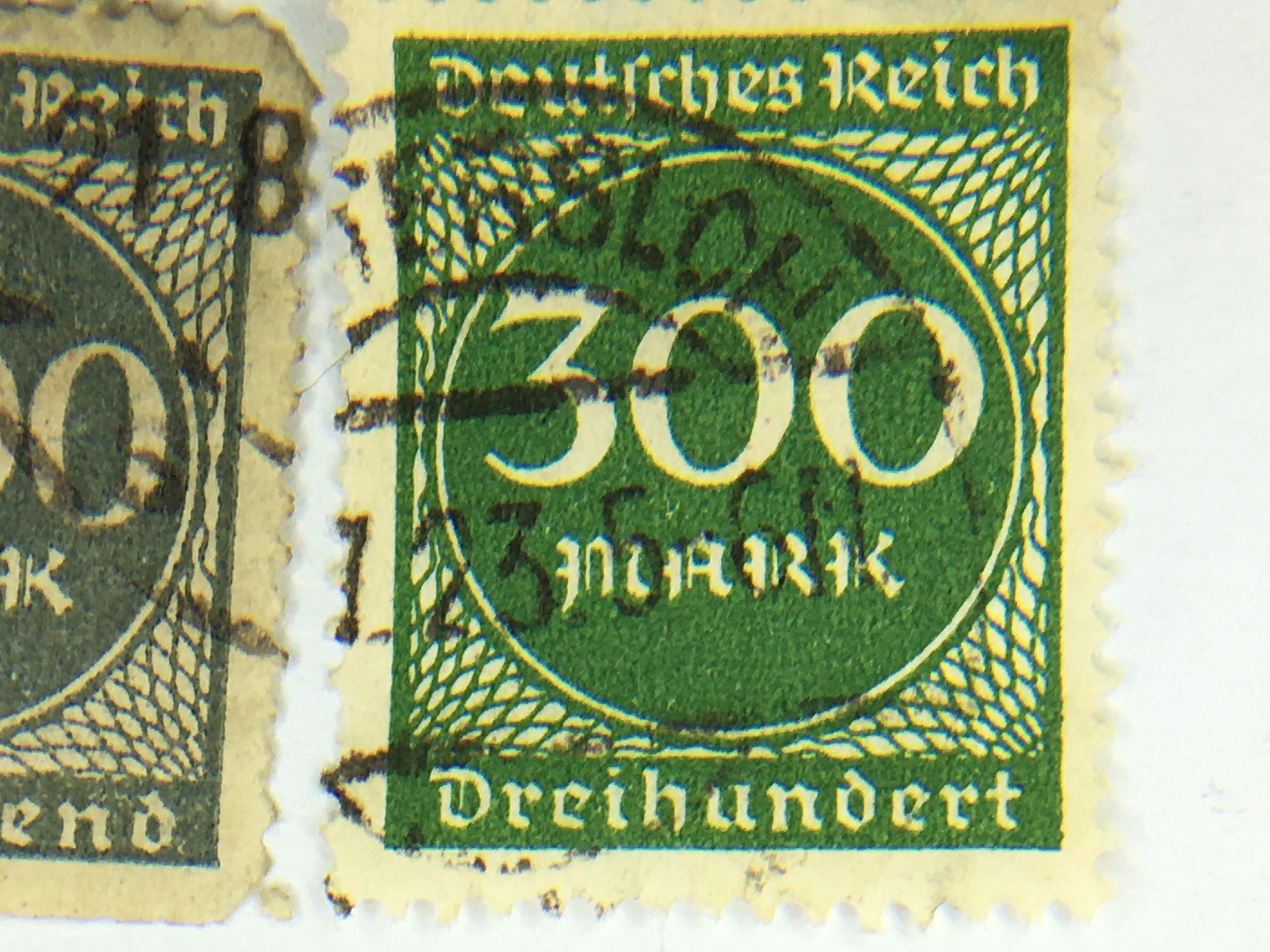300, 1000 Mark Inflation German Stamps