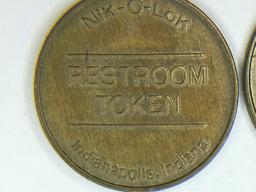 (2) Nik-o-lok Restroom Tokens Indianapolis Indiana