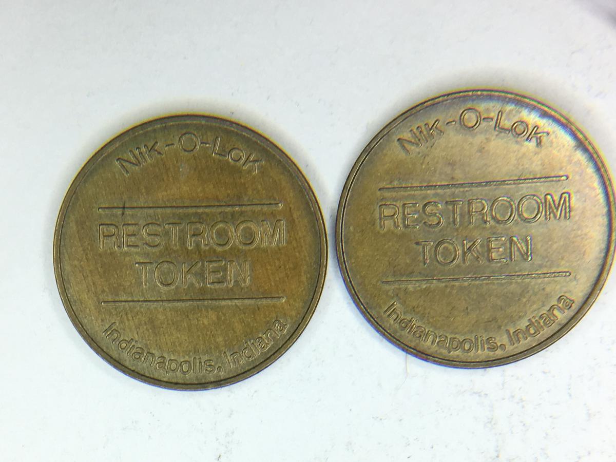 (2) Nik-o-lok Restroom Tokens Indianapolis Indiana