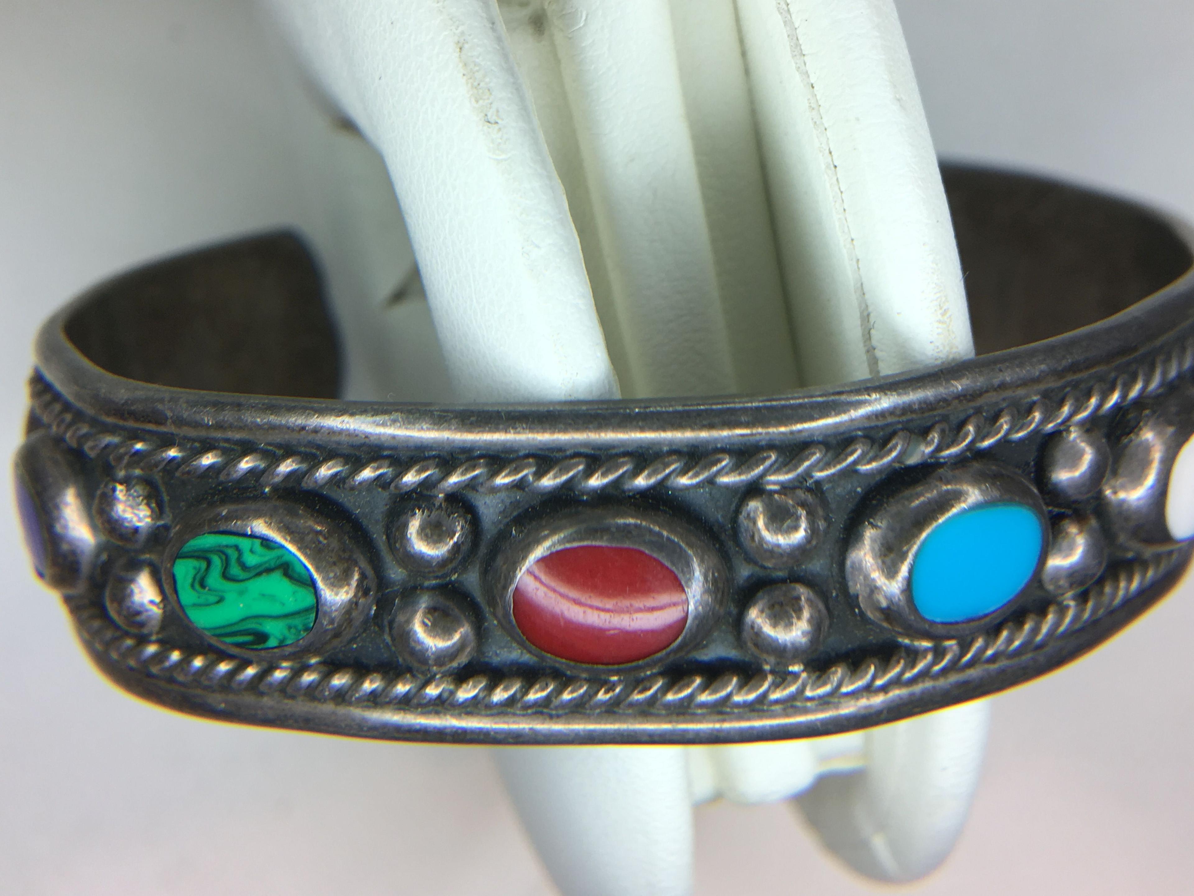 .925 Sterling Silver Unisex Tl120 Taxco Gemstone Bracelet