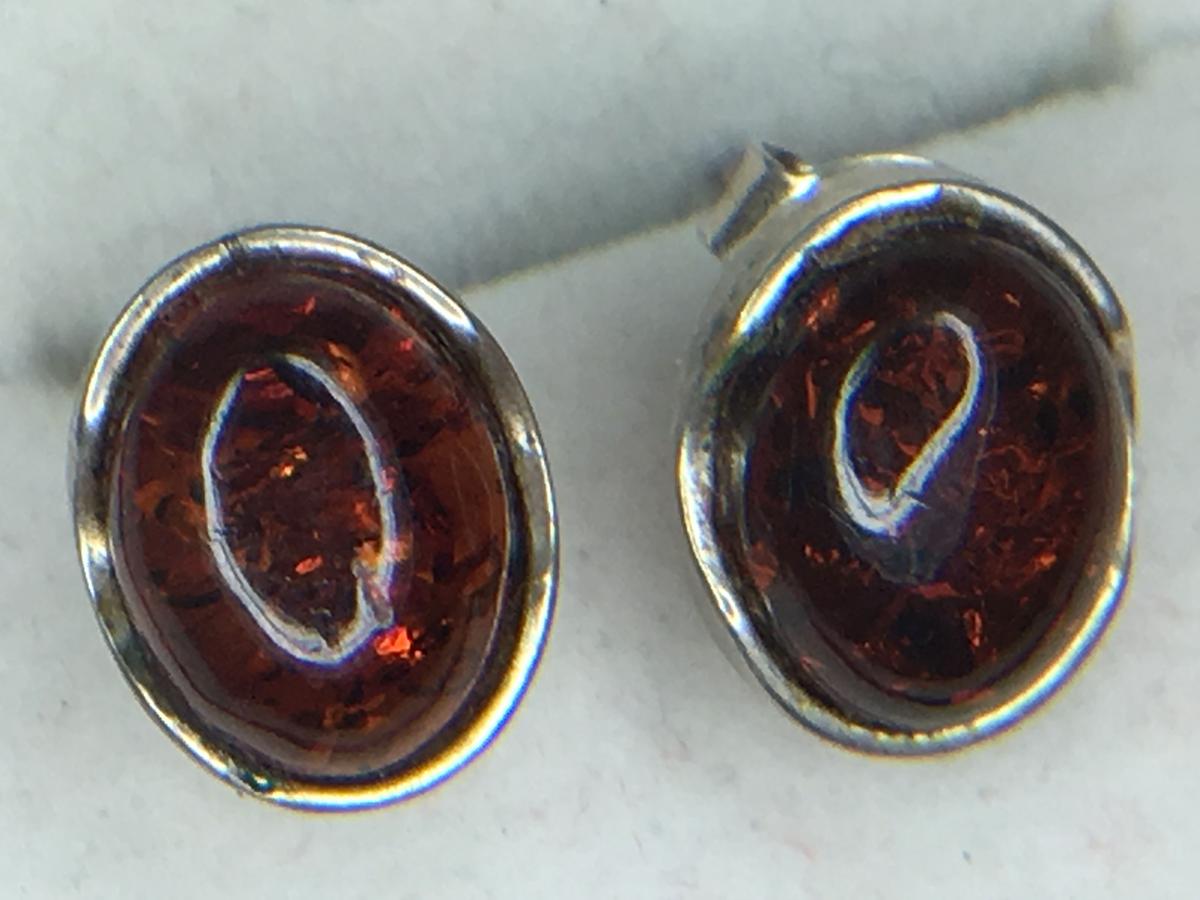 .925 Sterling Silver Ladies Amber Earrings