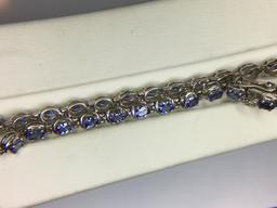 .925 Sterling Silver Ladies 10 Carat Tanzanite Bracelet