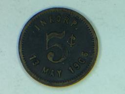 Tsak 5 Cent Token 1909 Altoona Pennsylvania