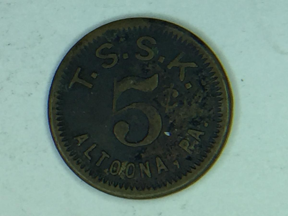 Tsak 5 Cent Token 1909 Altoona Pennsylvania