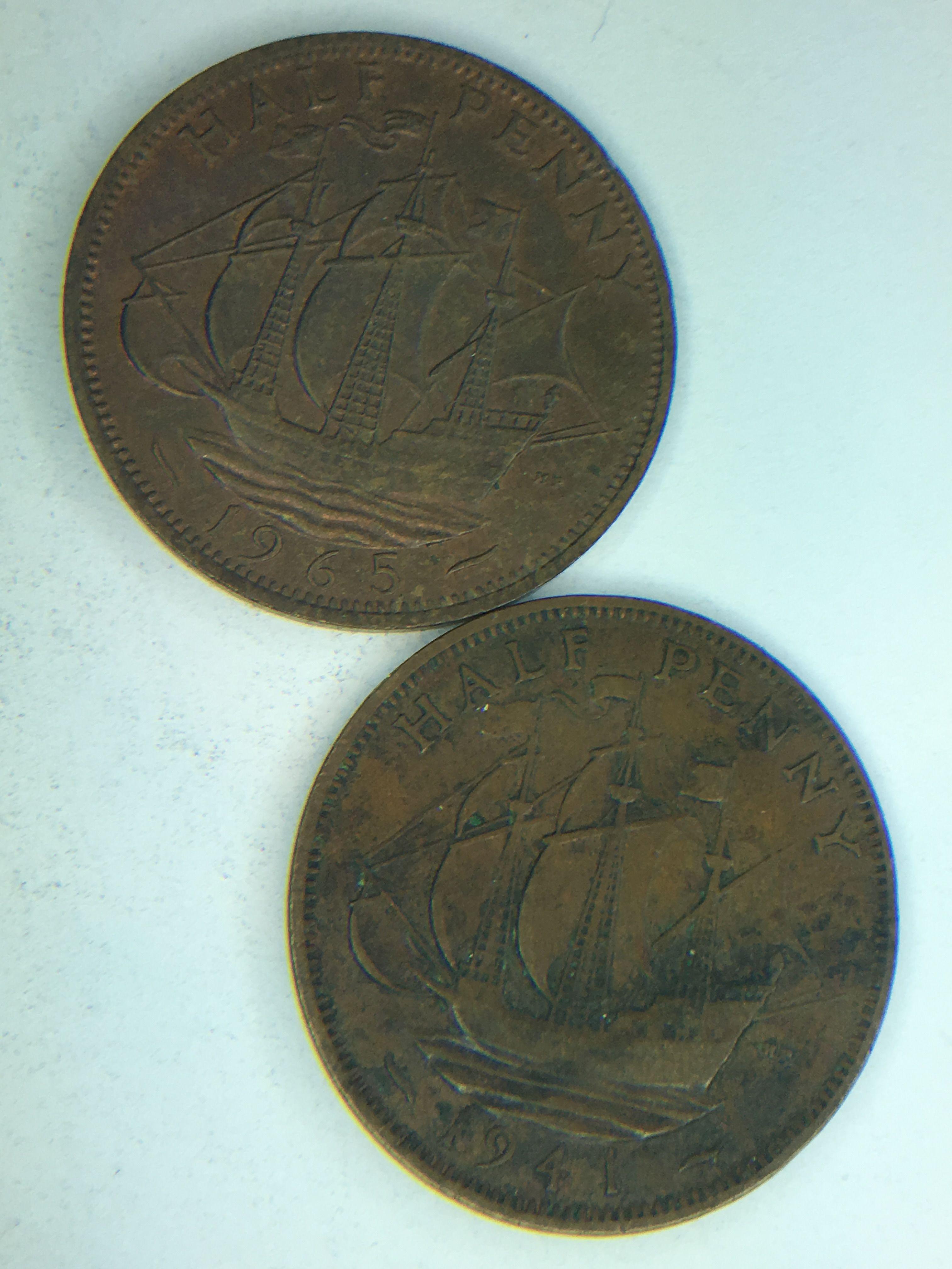 (2) British Half Pennies 1941, 1965