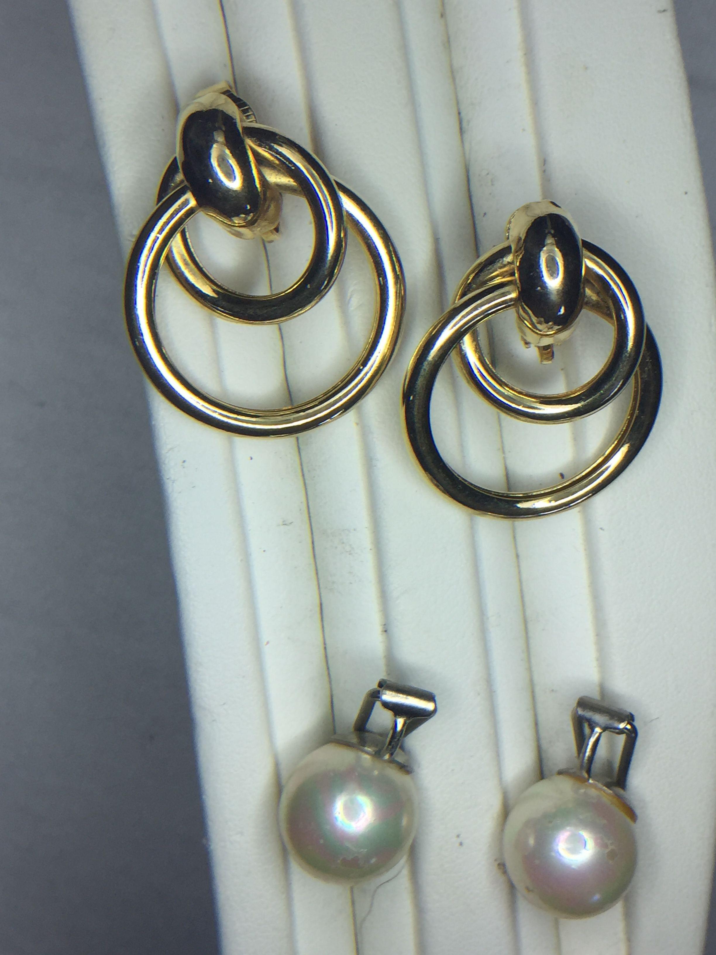 Gold Colored Earrings & White Pearl Type Earrings