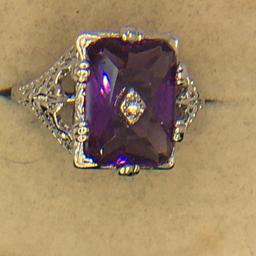 .925 Sterling Silver Ladies Filigree 3 Carat Amethyst Ring