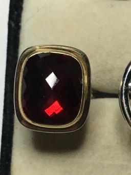 Sterling And Gold Sivler Cufflinks With Gemstone
