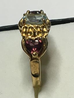 10kt Gold Ring Pink Sapphires And Blue Topaz 3+ Cts