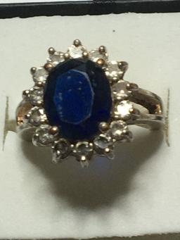 Blue Sapphire Sterling Silver Vintage Ring 2+ Ct
