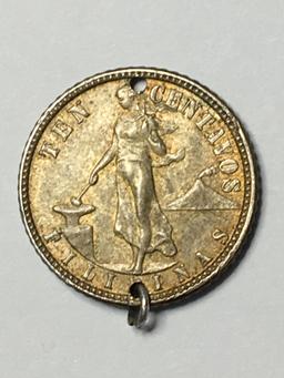 Silver 10 Centavos U S A Philipines Coin 1944 With Bezel For Necklace