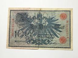 German 100 Mark Large Bank Note Berlin 1908