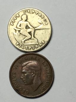 Canada One Cent 1942 And Filipines Usa 5 Centavos