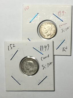 Canada Silver Dime Lot 1945 And 1949