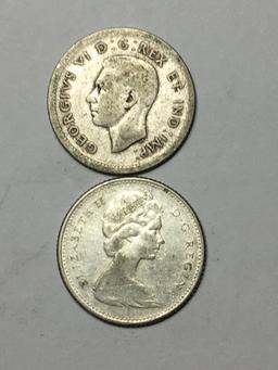 Canada Silver Dime Lot 1940 And 1966
