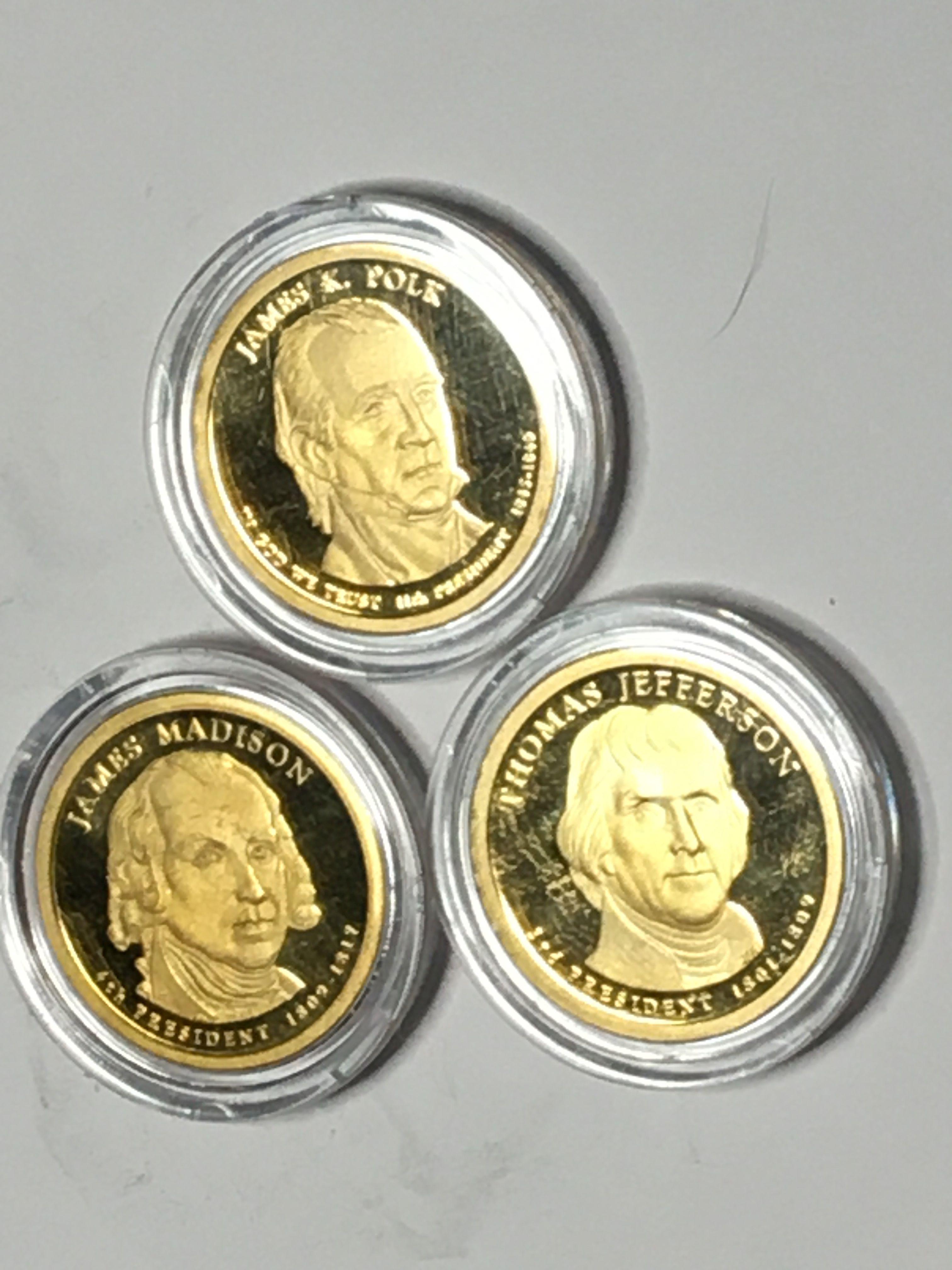 Proof Gold Dollars Madison P O L Jefferson Mint In Capsules Lot Of 3