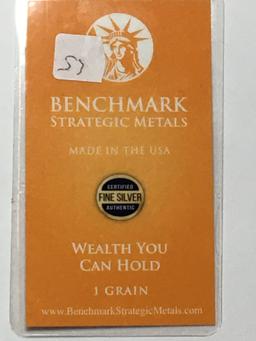 Silver Bar .999 Fine 1 Grain In Certified Bench Mark Holder