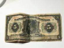 Banco De Mexico Cinco Pesos Large Note Very Rare 1913 Chihuahua