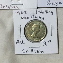 (5) Foreign Coins Guyana, Great Britian, Hong Kong, France, Belgium