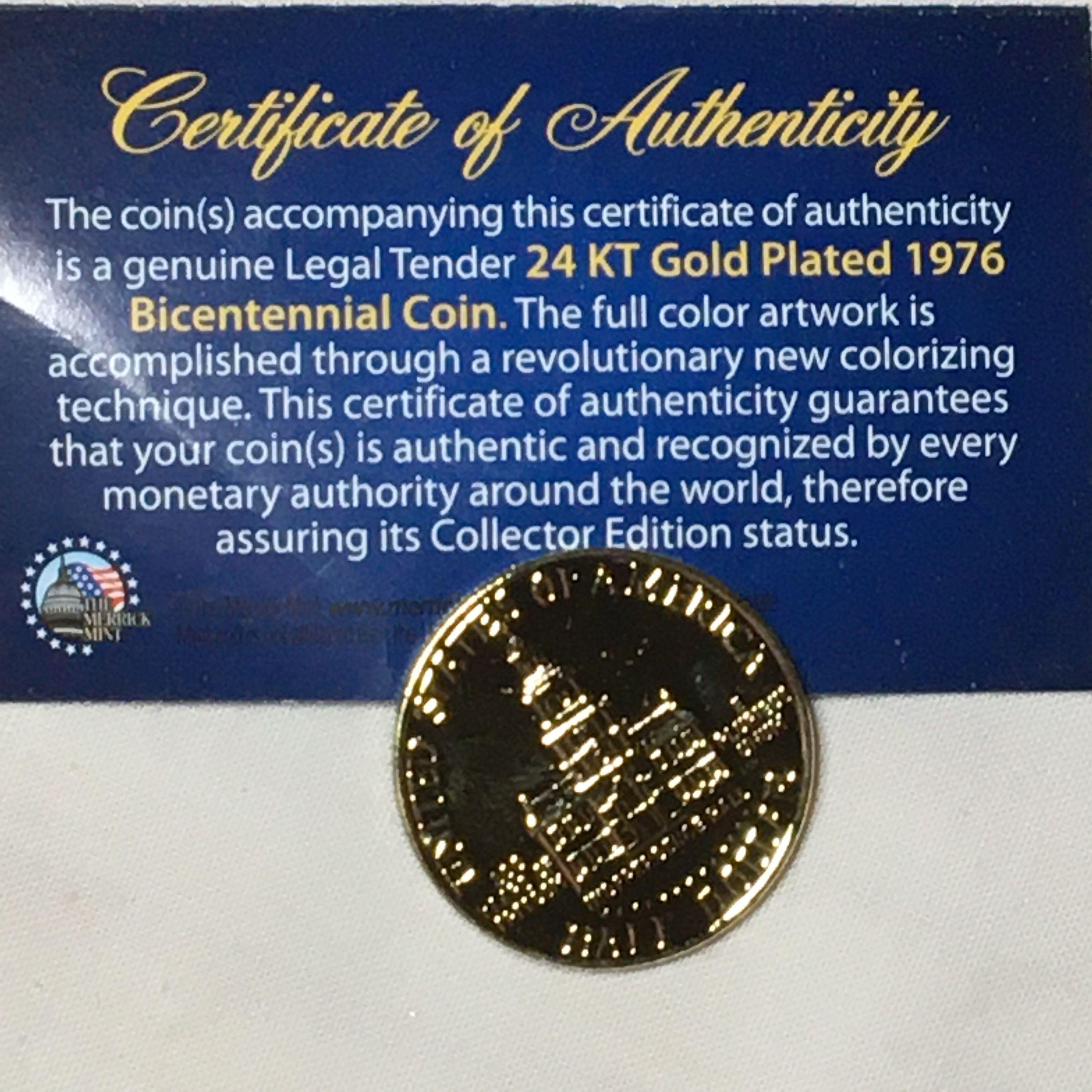 24kt Gold Plated 1776-1976 Kennedy Colorized Half Dollar Honoring United Stated Bicentennial