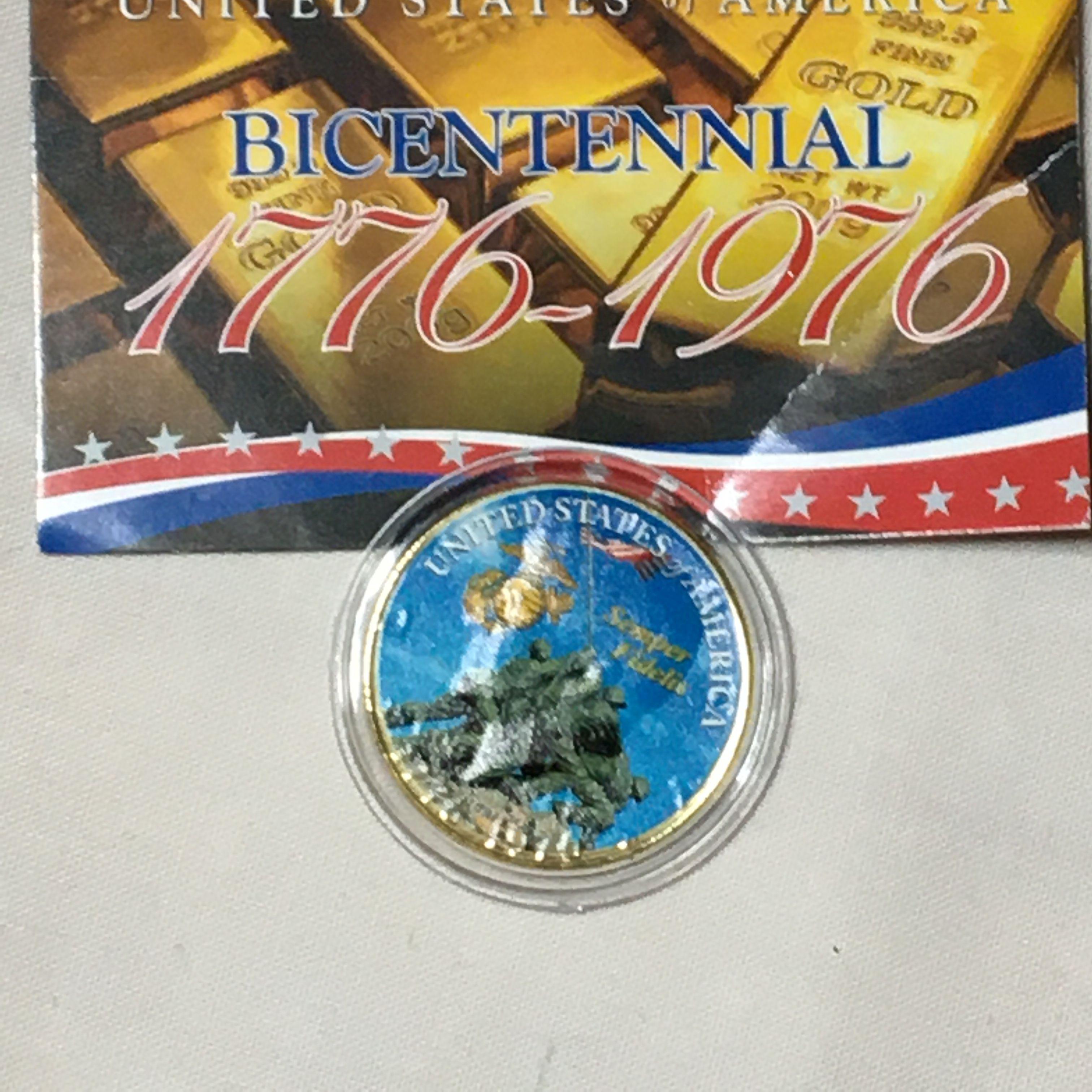 24kt Gold Plated 1776-1976 Kennedy Colorized Half Dollar Honoring United Stated Bicentennial