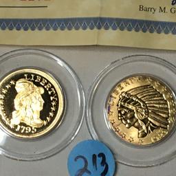 24kt Pure Gold Clad Bronze 1795 & 1929 Eagle Proof