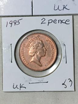 (3) United Kingdom Coins 1 Penny, 2 Pence