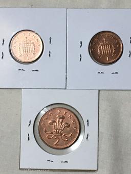 (3) United Kingdom Coins 1 Penny, 2 Pence