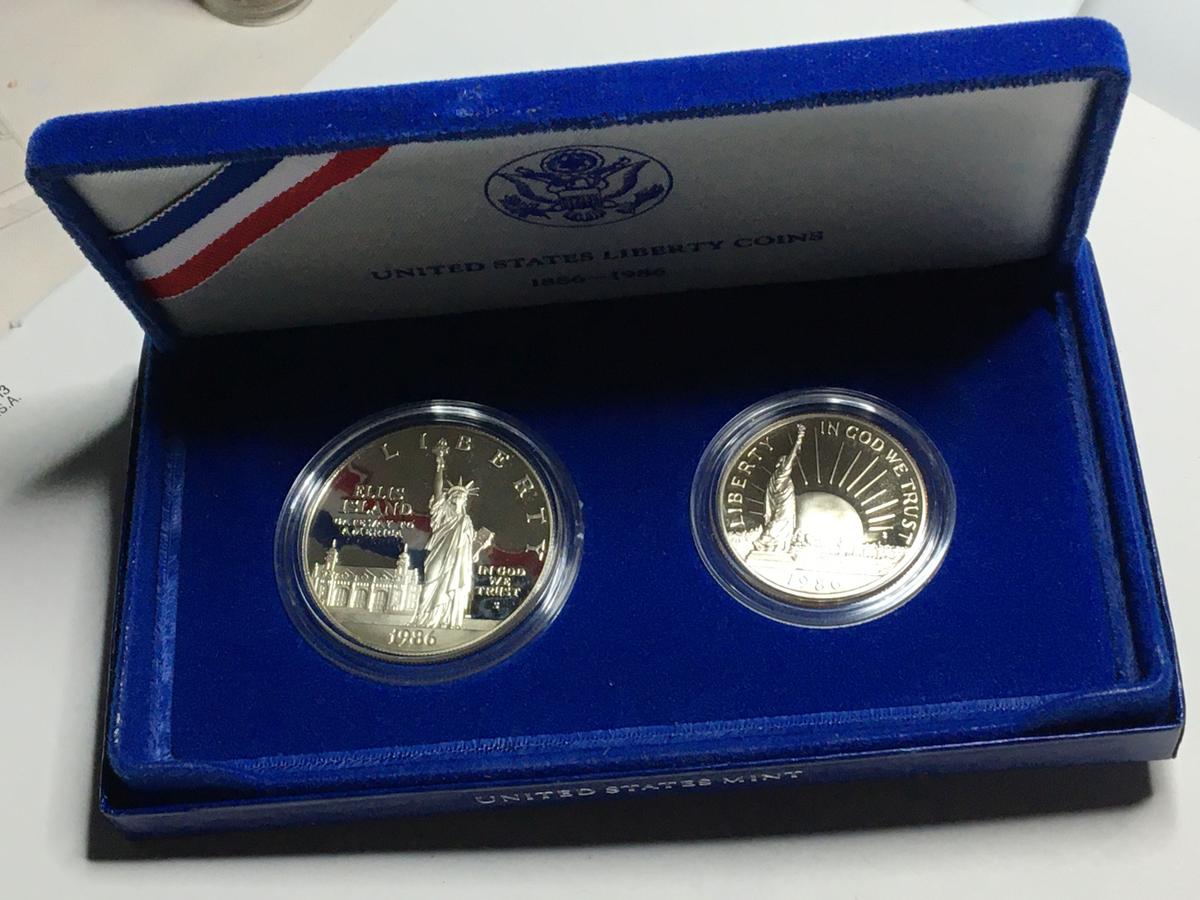 1986 S Proof $1 Silver Ellis Island & Half Dollar