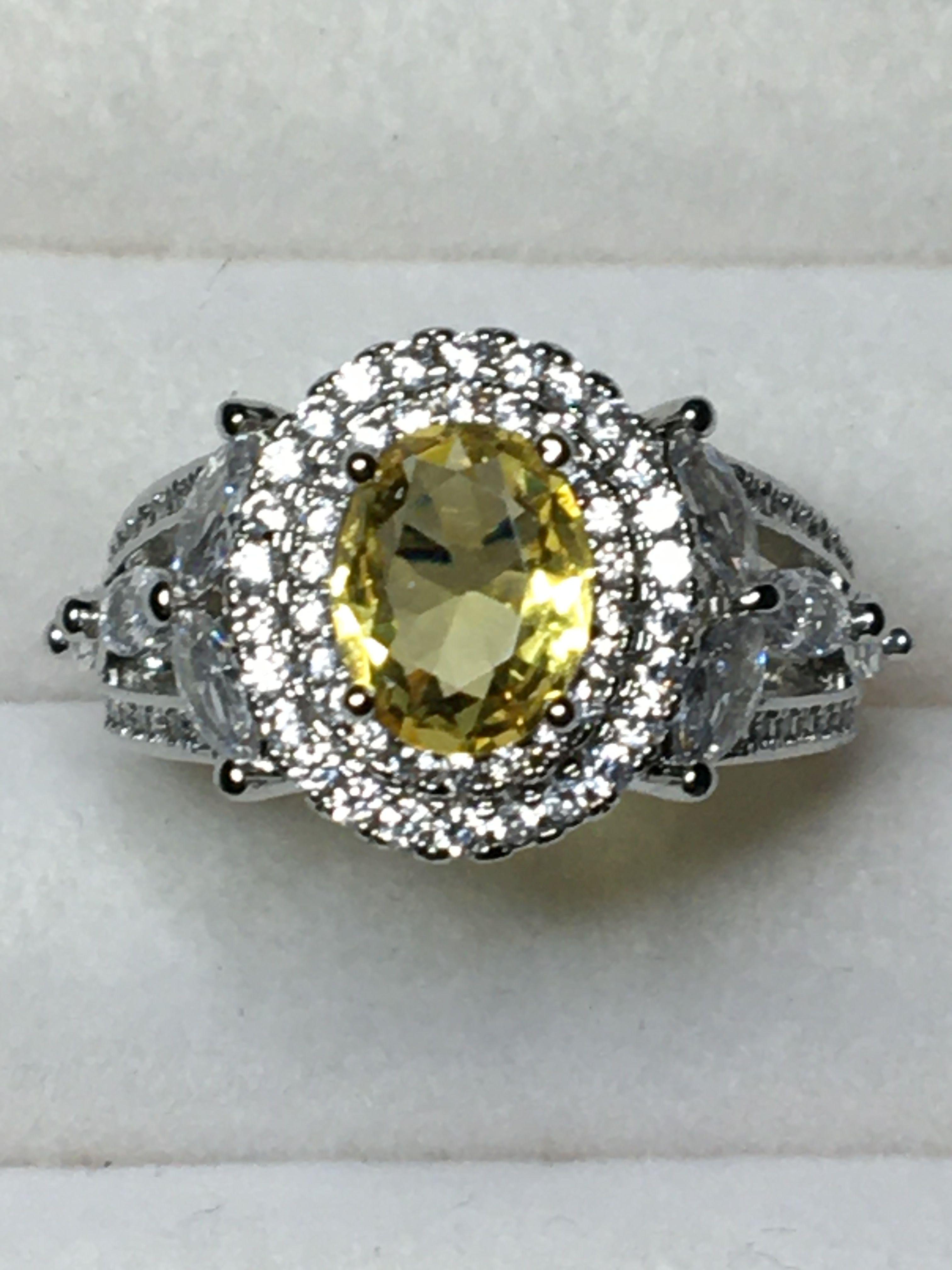 .925 Sterling Silver Ladies 3ct Yellow Topaz Ring
