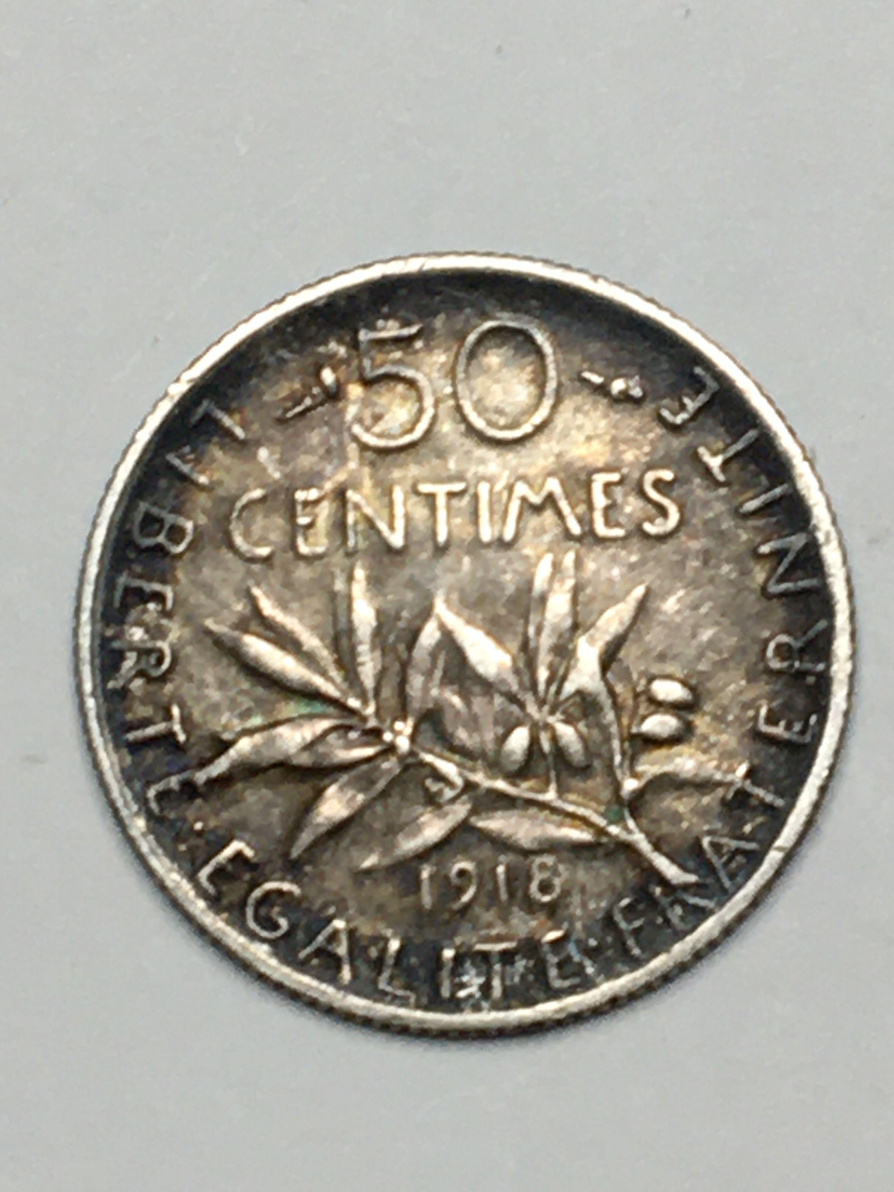 1918 France 50 Centimes Silver