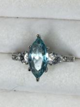 .925 Sterling Silver  Ladies 3 Ct Blue Topaz Ring