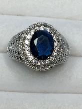 .925 Sterling Silver Ladies 2ct Sapphire Ring