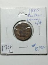 1886 Indian Head Cent Feather Between C / A Error