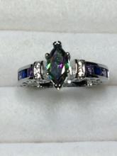 .925 Sterling Silver Ladies 3/4ct Mystic Topaz Ring