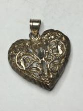 .925 Sterling Silver Ladies Foxtail Large Puffed Heart