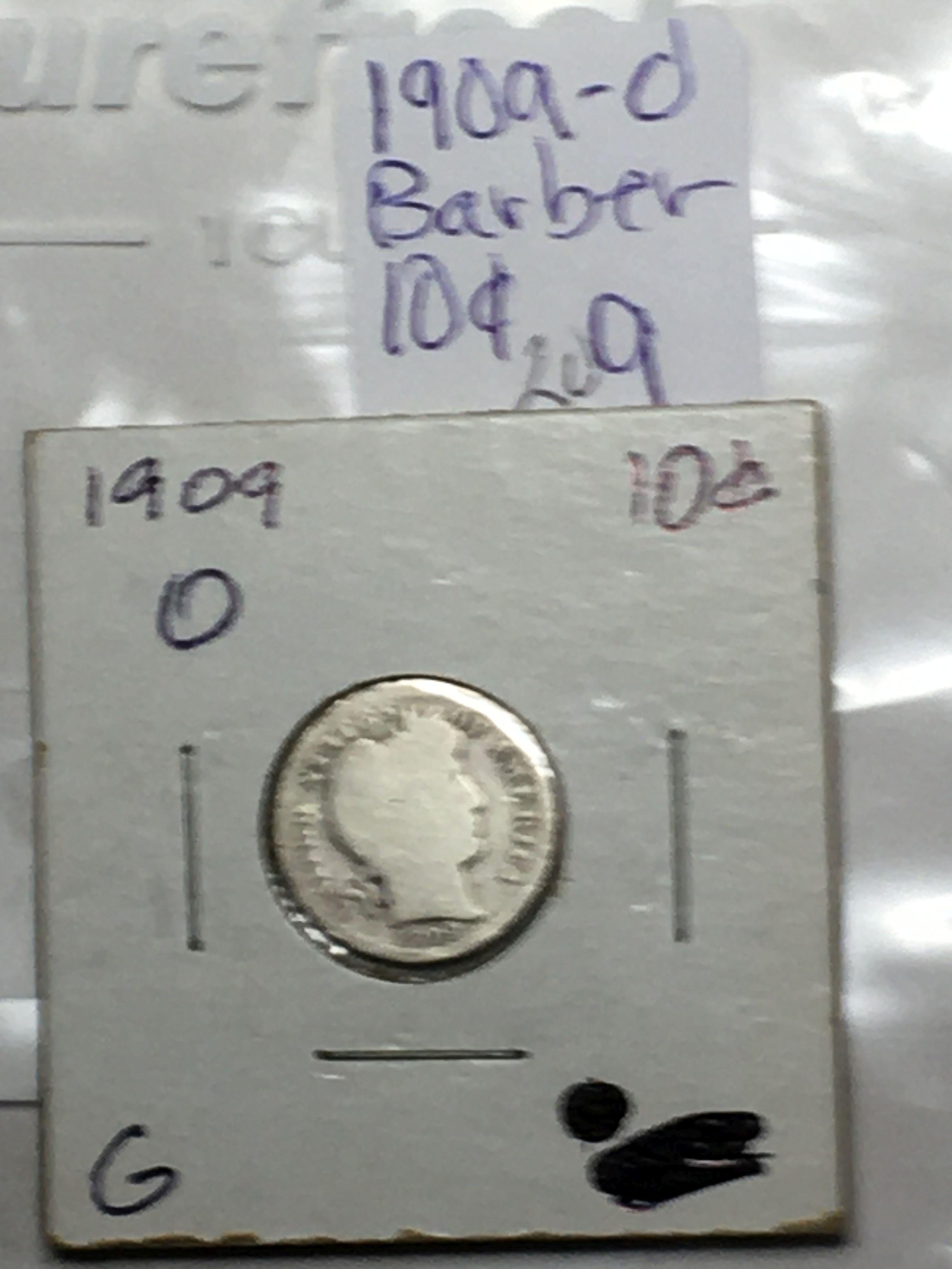 1909 D Barber Dime