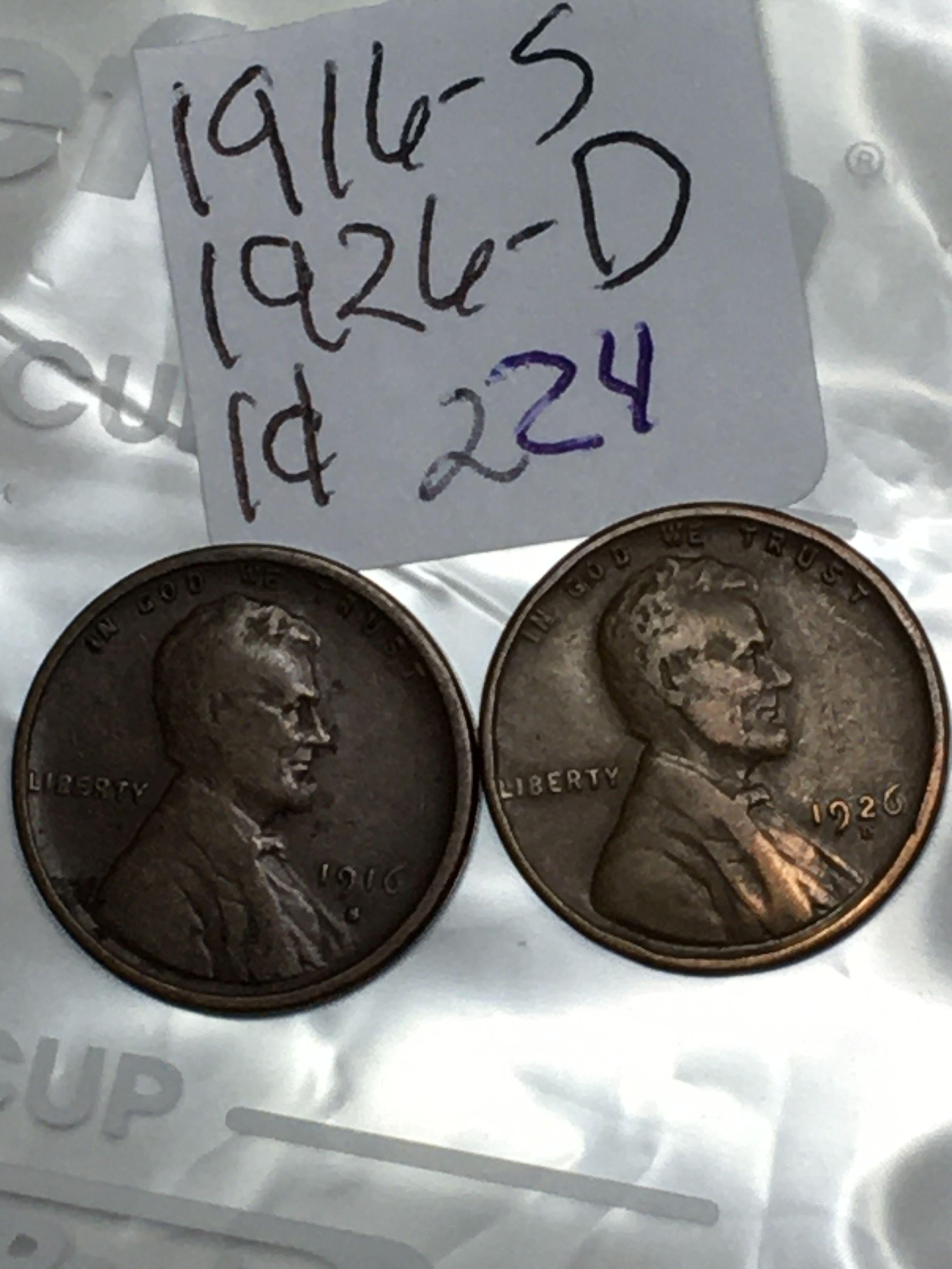 (2) Lincoln Wheat Cent 1916 S, 1926 D