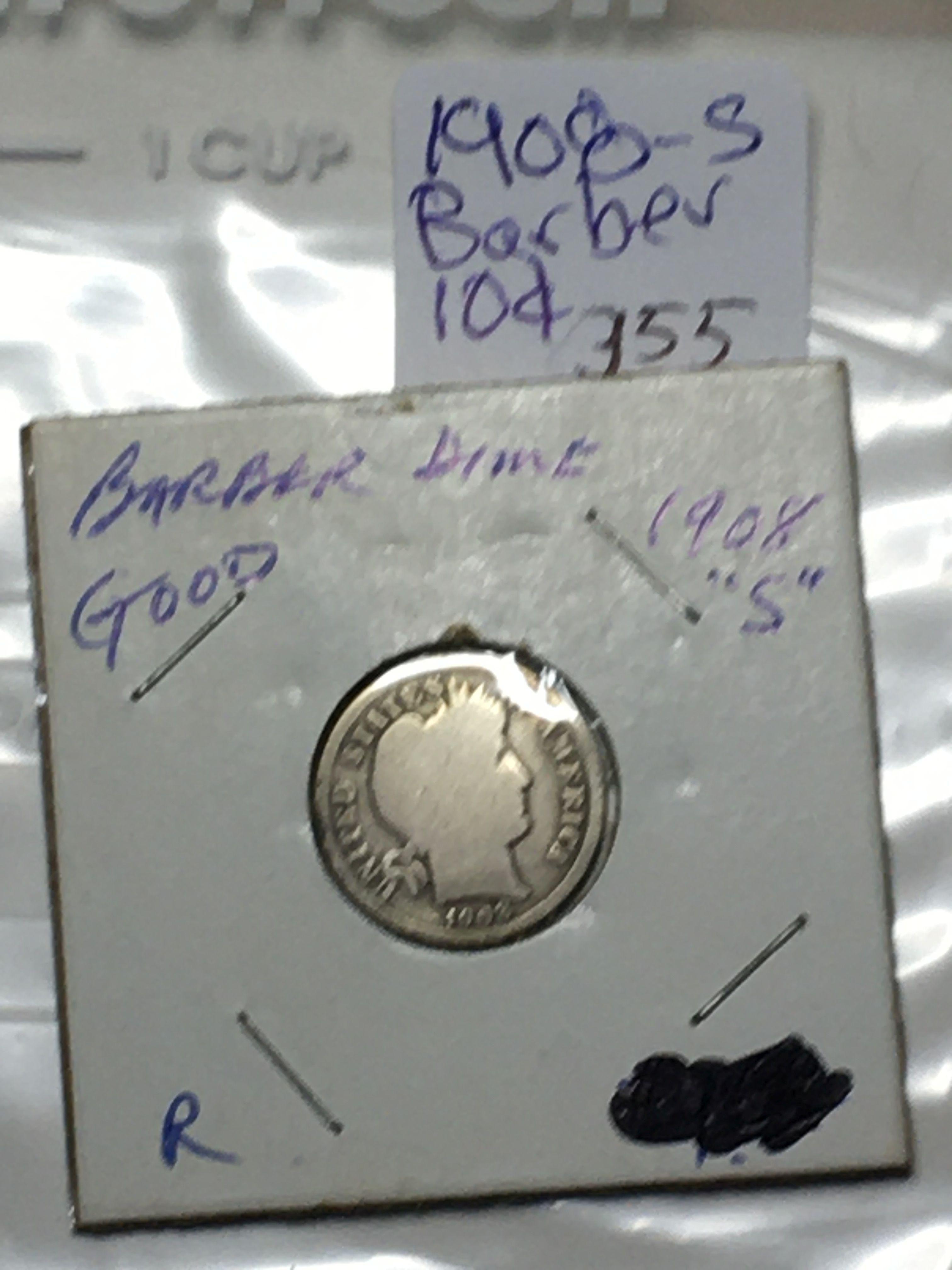 1908 S Barber Dime