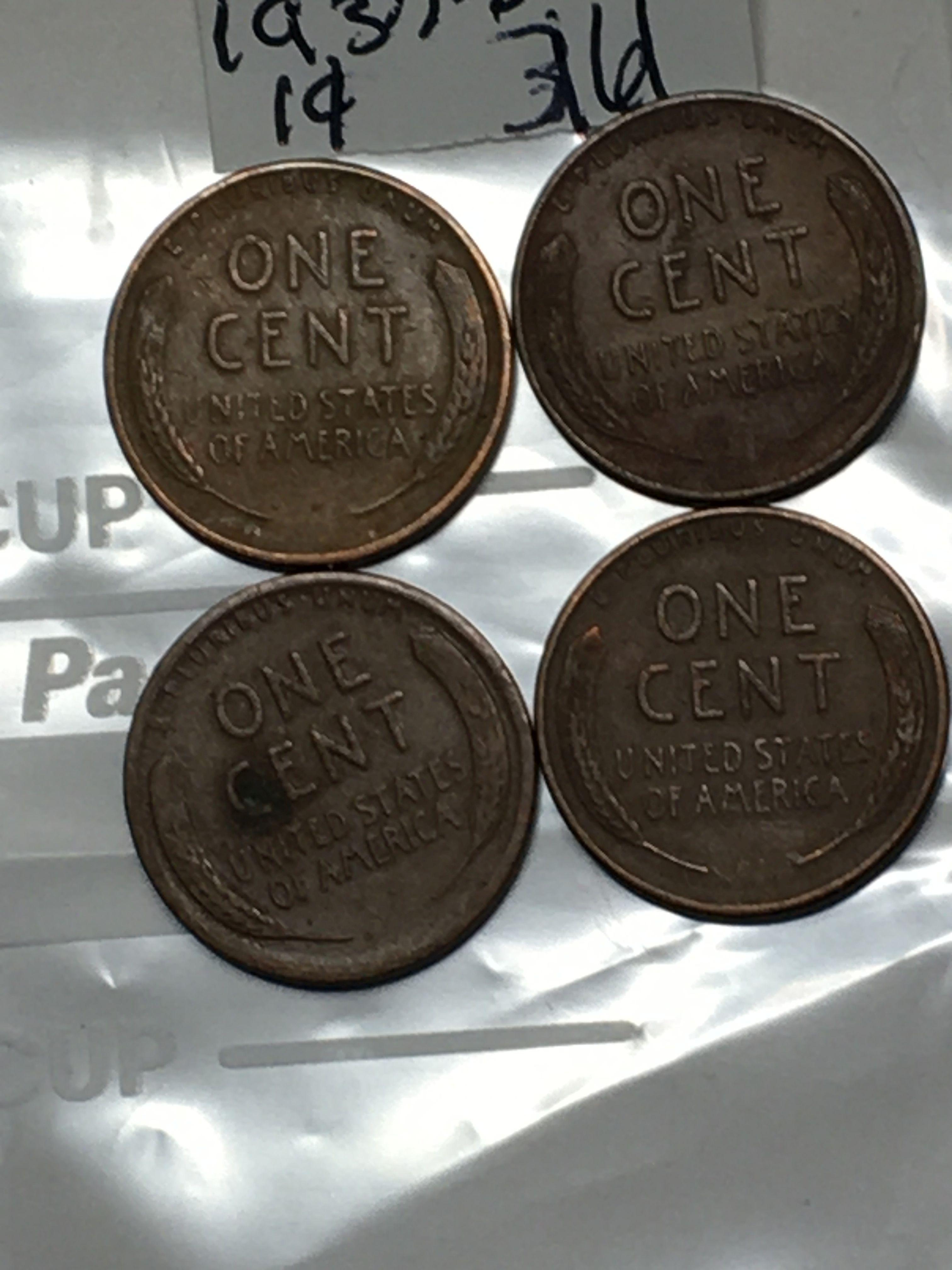 (4) Lincoln Wheat Cent 1929 D, 1934 D, 1934 S, 1937 D