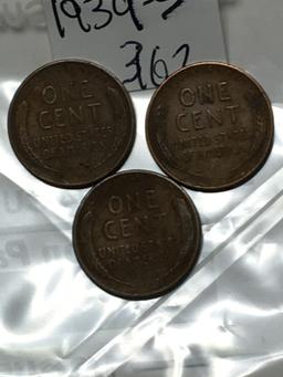 (3) Lincoln Wheat Cent 1939 P, D, & S