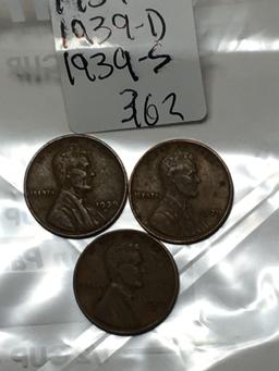 (3) Lincoln Wheat Cent 1939 P, D, & S