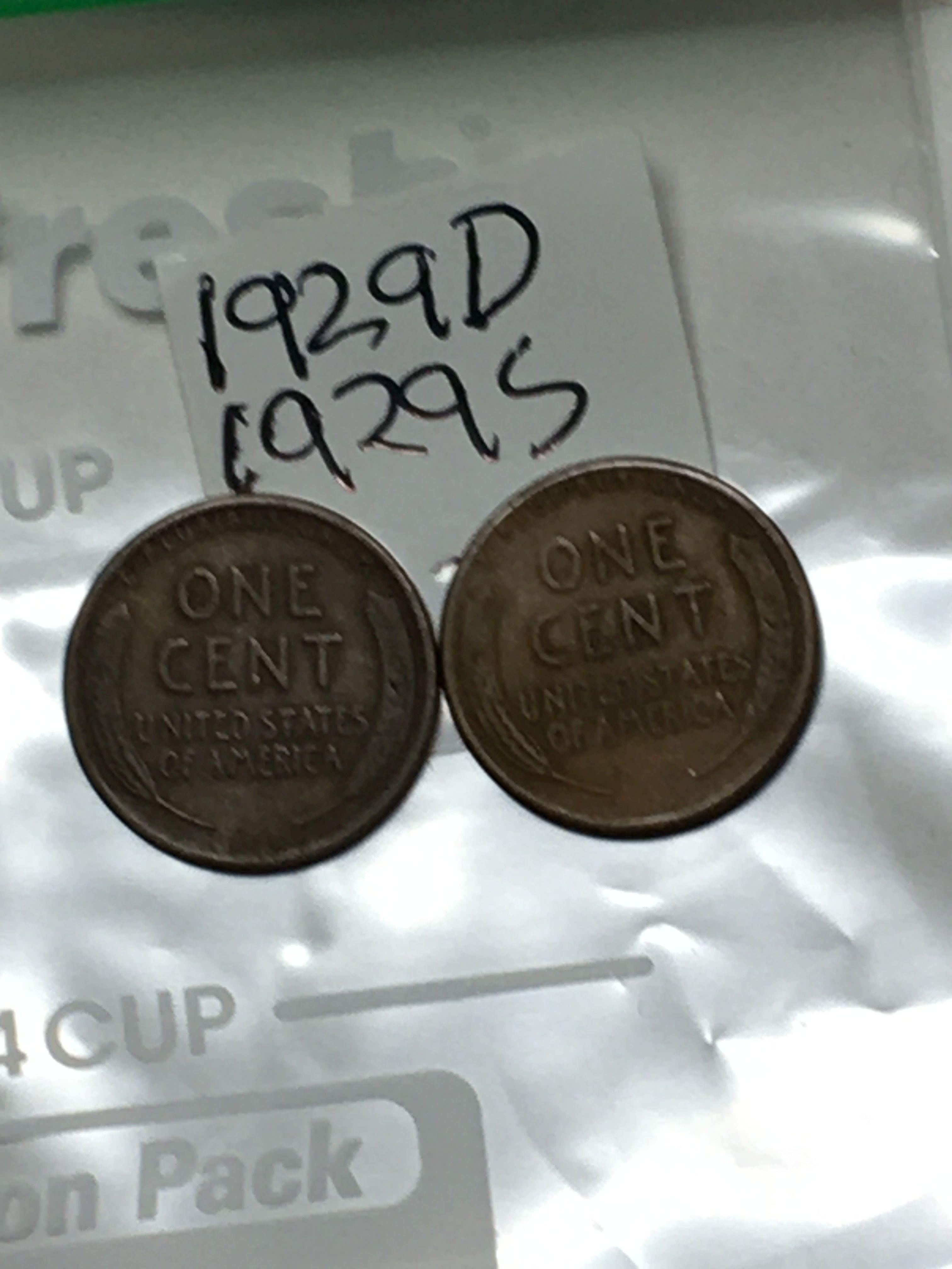 (2) Lincoln Wheat Cent 1929 D, & S