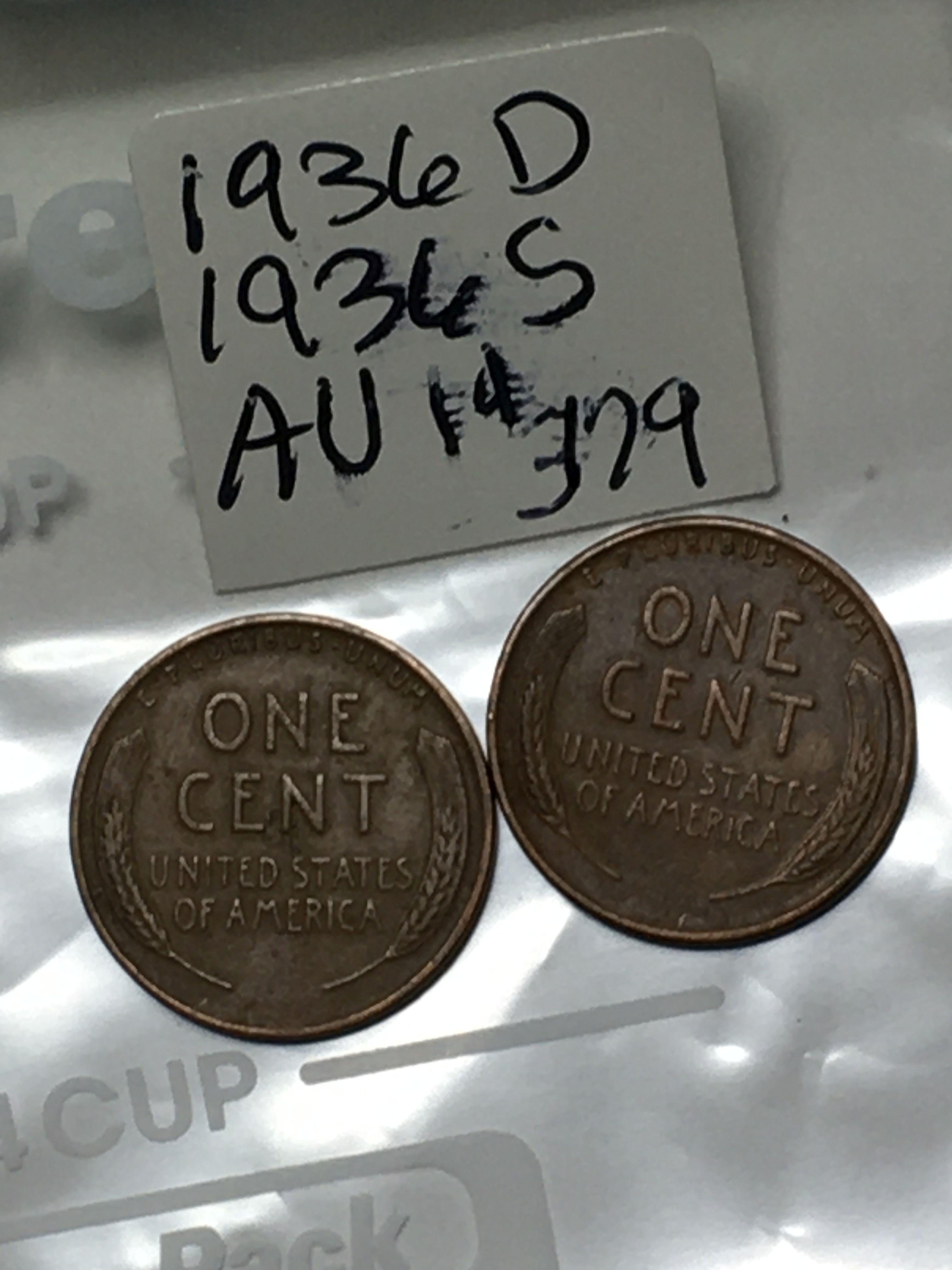 (2) Lincoln Wheat Cent 1936 D, & S