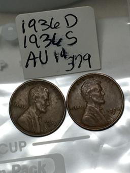 (2) Lincoln Wheat Cent 1936 D, & S