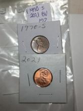 Lincoln Cents 1970 S, &2021 P