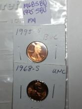 Lincoln Cents 1968 S, & 1995 P