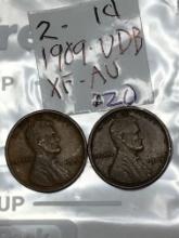 (2) 1909 P V. D. B. Lincoln Wheat Cent